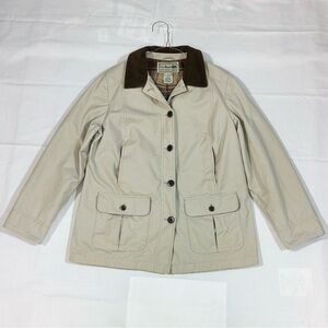 Vtg LL Bean Chore Coat Jacket Women Pet Medium Cream Canvas Barn Corduroy Collar